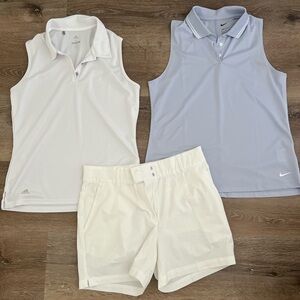 worn once - bundle of womens golf shirts and shorts - nike & adidas